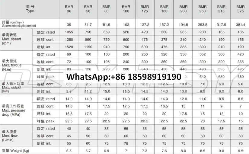 다이 조정 사이클로이드 유압 모터 BMR200 250/315/400
