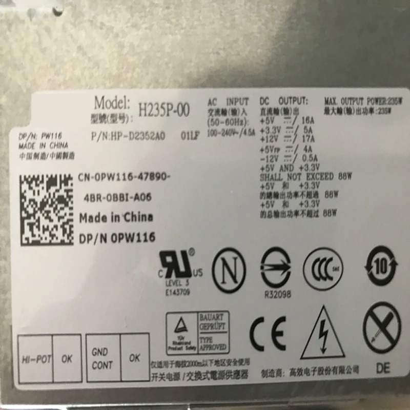 Dell OptiPlex 760 960 580 780 SFF 235W F235E-00 L235P-01 AC235AS-00 PC9033 H235E-00 H235P-00새 원본 전원