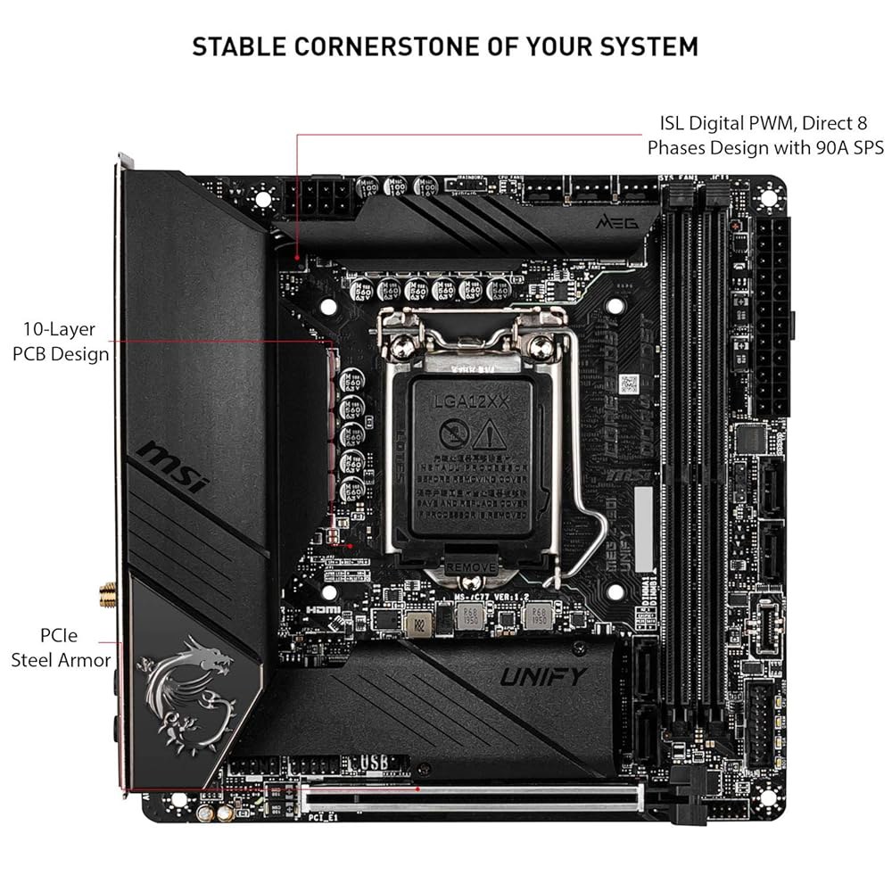 MSI MEG Z490I Unify 게임 마더보드 Thunderbolt M.2 2 Intel Fi Wi LAN 1200 Gen 10th 6 Gigabit ITX) Mini CFX - 상세 이미지 3