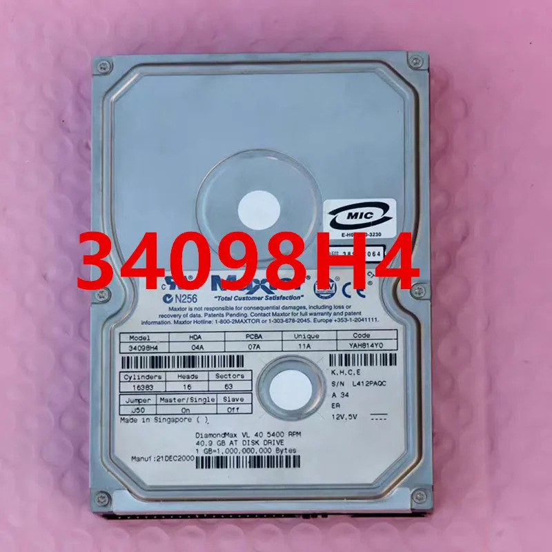 오리지널 리퍼 하드 MOR 40GB IDE 3.5 인치 5400RPM 2MB 데스크탑 HDD D540X-4K 34098H4