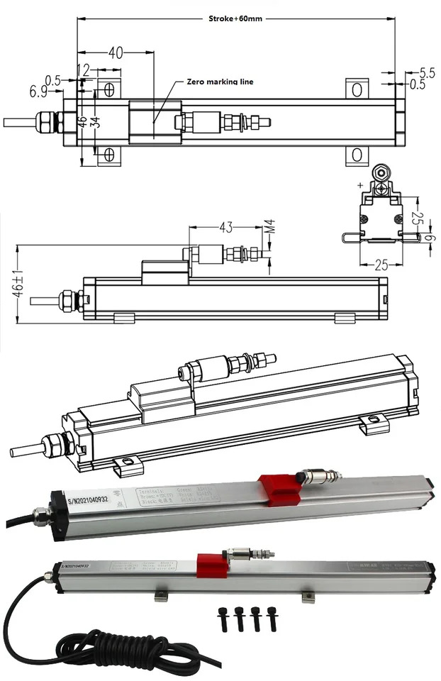 Miran MTD-80mm-V1/C 슬라이더 고정밀 자기변형 변위 전위차계