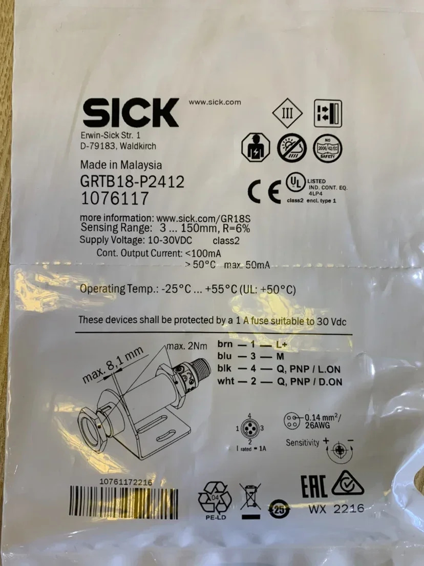 독일 SICK 광전스위치 GRTB18-P2412 오리지널 페널티 10개 후 지원.