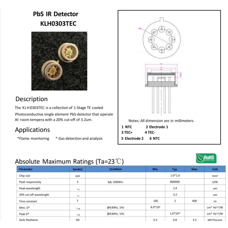 KLH0303TEC 적외선 감지기 P2532-10 1x1