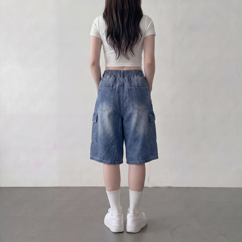 버뮤다청반바지 데님버뮤다팬츠 7부청바지 밴딩청반바지 이미지 3