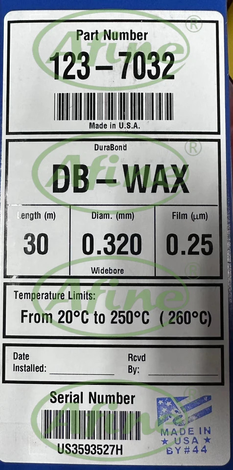 AFINE Agilent J W DB-WAX GC 럼 0.32mm 7 인치 케이지 123-7063 60m 0.50m 123-7032 30m 0.25m