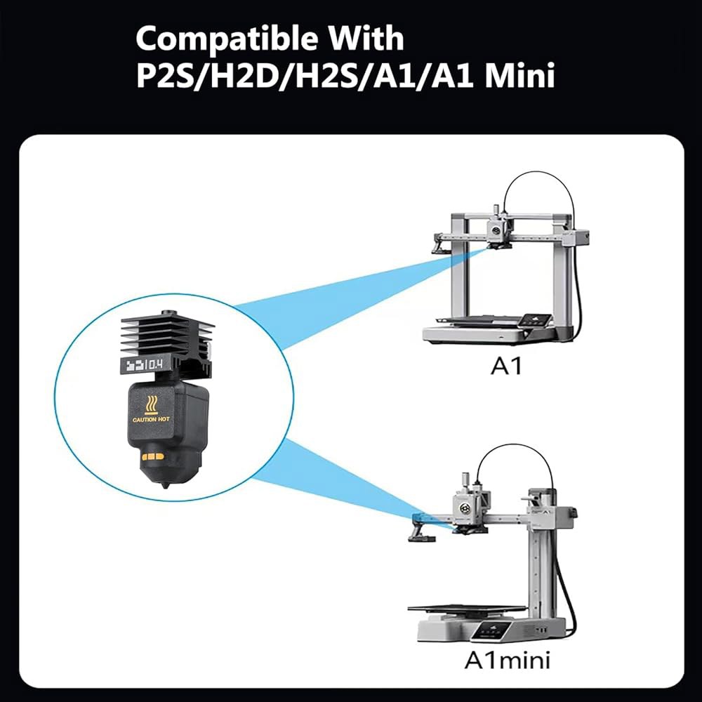 2피스 P2S/H2D/H2S Hotend 0.4mm 강화 스틸 카트리지 프린터 프린트 3D 압출기 식별 키트 노즐 히터 A1/A1 실리콘 미니 서미스터 업그레이드 헤드 코드 블록용 - 상세 이미지 2
