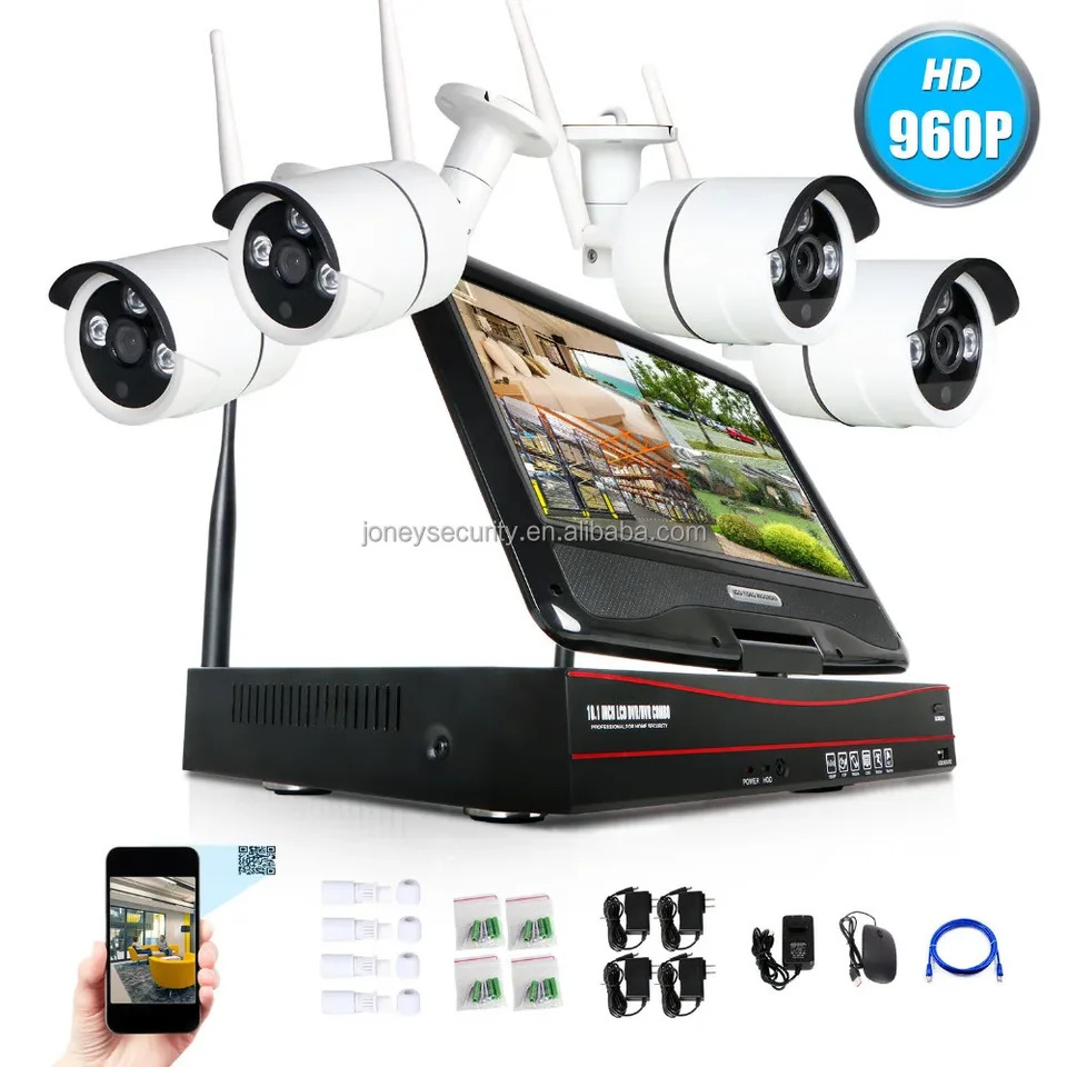 와이파이 NVR 키트인치 모니터 CCTV 무선 카메라 4 개 NVRP 4ch