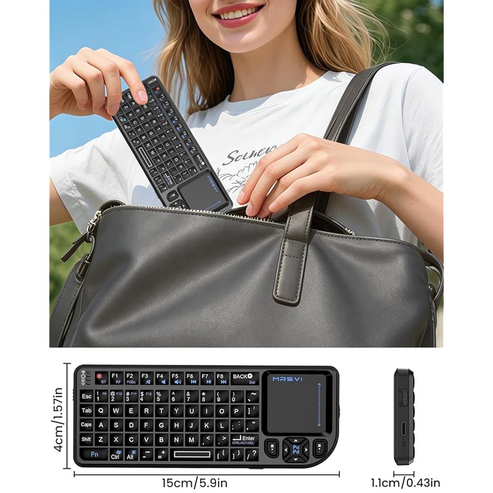 MRSVI 터치패드가 있는 미니 키보드, 블루투스 휴대용 2.4G 이상적 초박형 무선 PC/태블릿/TV/스마트폰에 적합, 여행에 - 상세 이미지 3