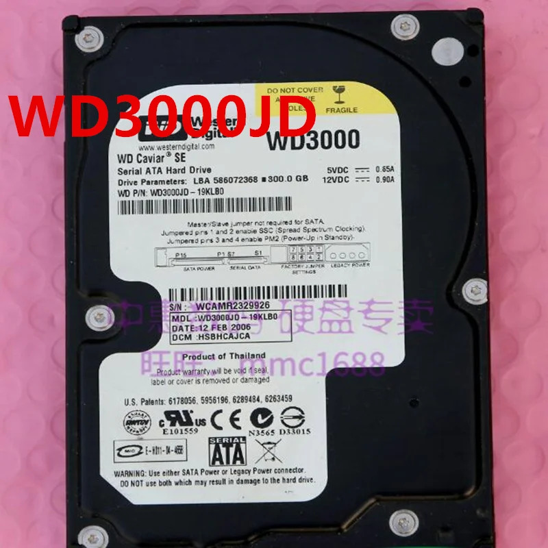 오리지널 리퍼 하드 WD 300GB SATA 3.5 인치 7200RPM 8MB 데스크탑 HDD WD3000JD WD3000