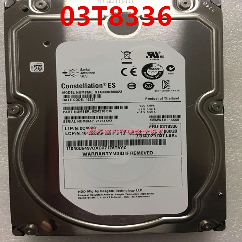 Lenovo호환 4TB SAS오리지널 하드 3.5 인치 7200RPM 128MB 서버 HDD 03T8336 ST4000NM0023 신