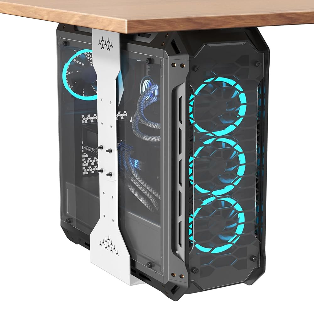 PUTORSEN 언더 데스크 PC 마운트, 20.9-33.4cm(7.9-13.4인치) 화이트 및 보호 너비 최대 가정의 타워 게임, 34.9kg(75파운드), 실험실 사무실, 포함 - 상품 이미지