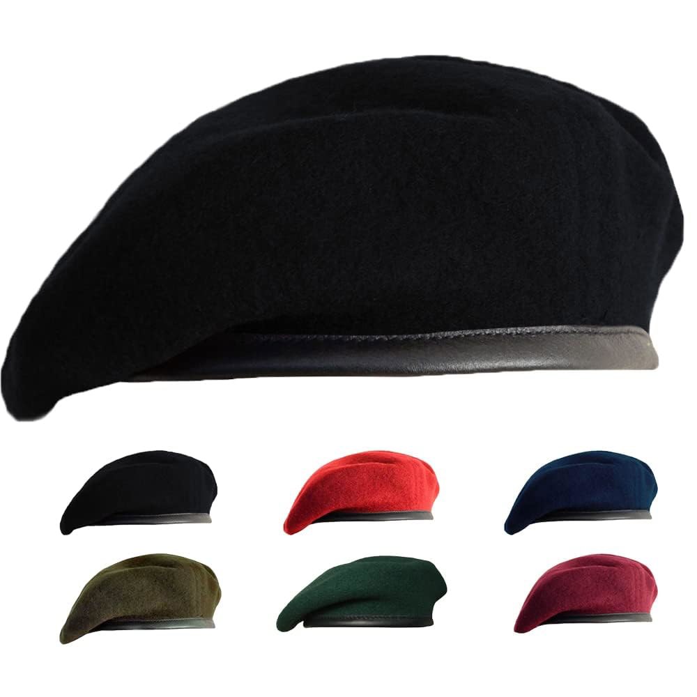 남녀를 위한 가조우스 영국 군용 베레모, 울 및 가죽 베레모 모자, 다양한 색상의 Black One Size - 상품 이미지