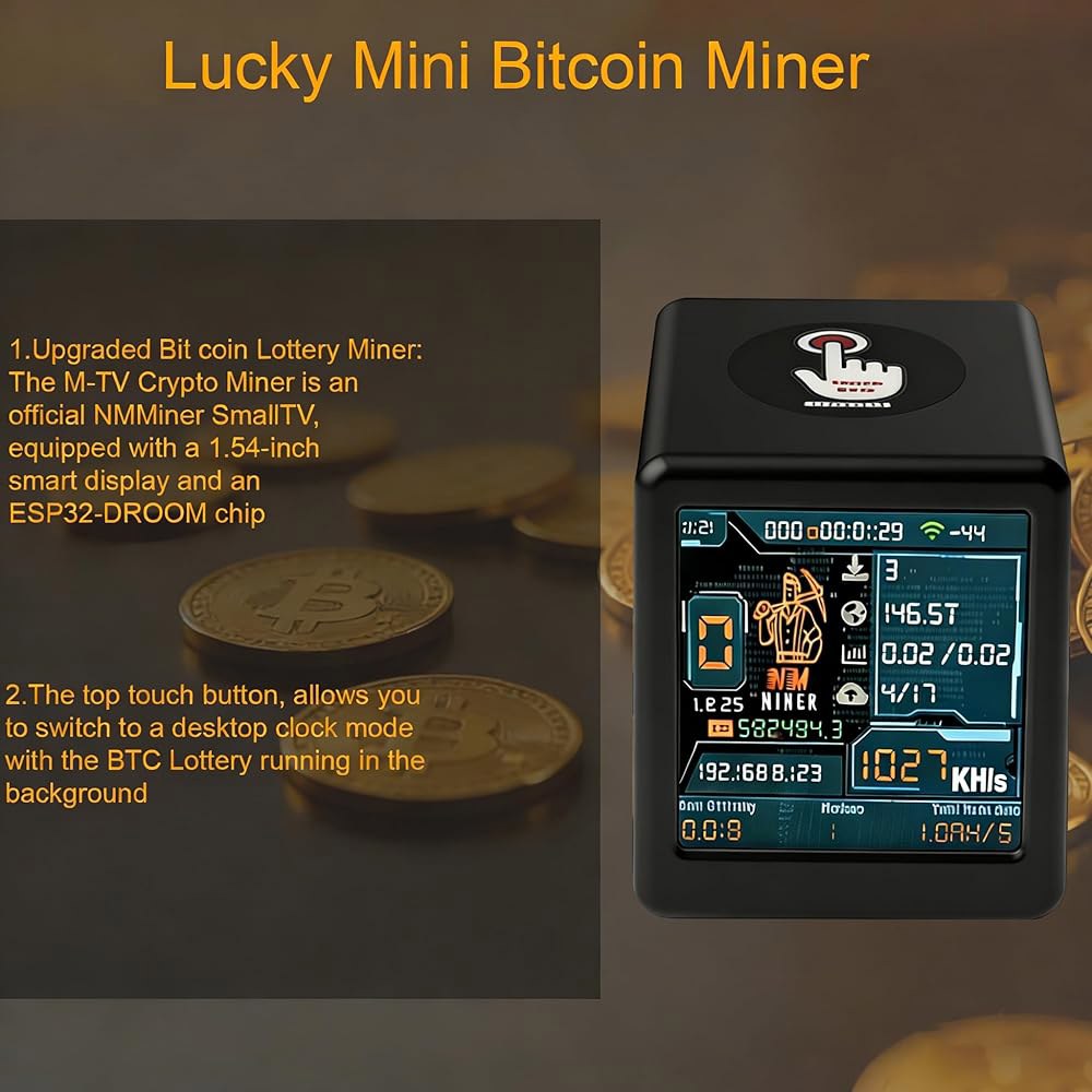 Bitcoin Lottery Miner, NM-TV Crypto Lucky 소형 데스크탑 Mini ESP32 Shot One 터치 디스플레이 해시레이트, 스마트 가능한 Solo - 상세 이미지 2