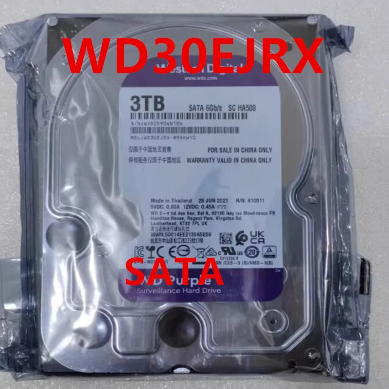 오리지널 새 하드 WD 3TB SATA 3.5 인치 5400RPM 128MB 감시 HDD WD30EJRX 용