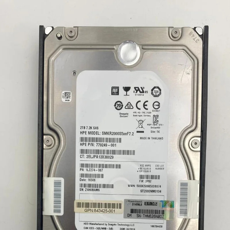 hp호환 2TB SAS오리지널 하드 3.5 인치 7200RPM 64MB 서버 HDD 844281-001 779249-001 843425-001 거신