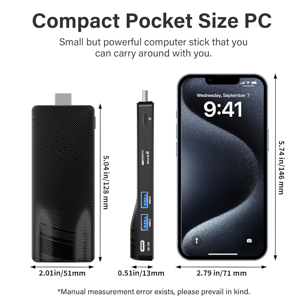 OuuOee Fanless 미니 PC 스틱, 마이크로 데스크탑 소형 (1.5GHz), 64GB 4K 60Hz USB3.0 이더넷 기가비트 2 X 4GB eMMC 셀러론 컴퓨터 J3 - 상세 이미지 3