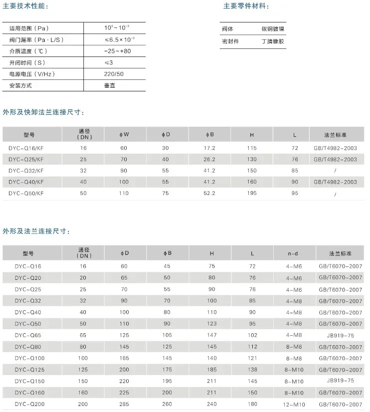 진공 전자기 압력 차동 인플레이션 밸브 DYC-Q16-KF