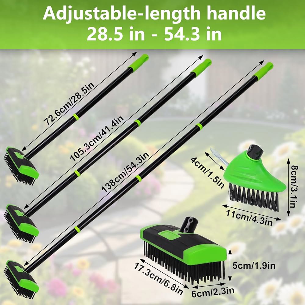 Crack Weeder Brush 롱 핸들 3-in-1 진입로, 수영장 바닥 이끼 제거제 제초기 - 파티오, 브러시 제초 데크, 도구 차고, 보도용 잡초 틈새 및 있는 도구, 와이 - 상세 이미지 2