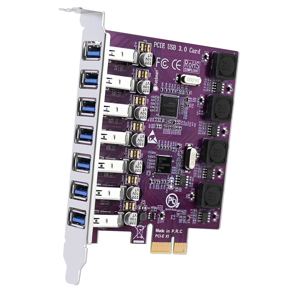 FebSmart 7X 5Gbps USB-A 포트, Windows 11, 10, 8.x, 7, Vista, XP 데스크톱 PC용 PCIE USB 3.0 확장 카드, 자체 전원 공급 - 상품 이미지