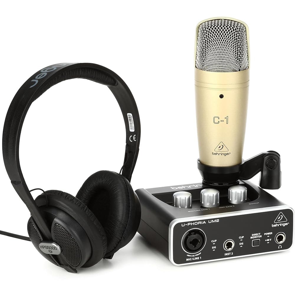 Behringer U-PHORIIA 스튜디오, USB 오디오 인터페이스, 콘덴서 마이크, 스튜디오 헤드폰 등이 포함된 완전 녹음/팟캐스트 번들 - 상품 이미지