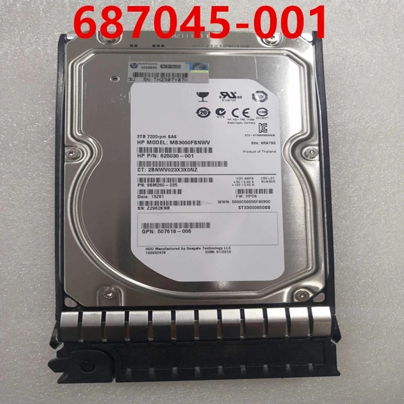 QR479A서버 하드 드라이브hp호환 3TB 3.5 SAS 6 Gb/S 64MB 7200RPM새 HDD 687045 -001 625030