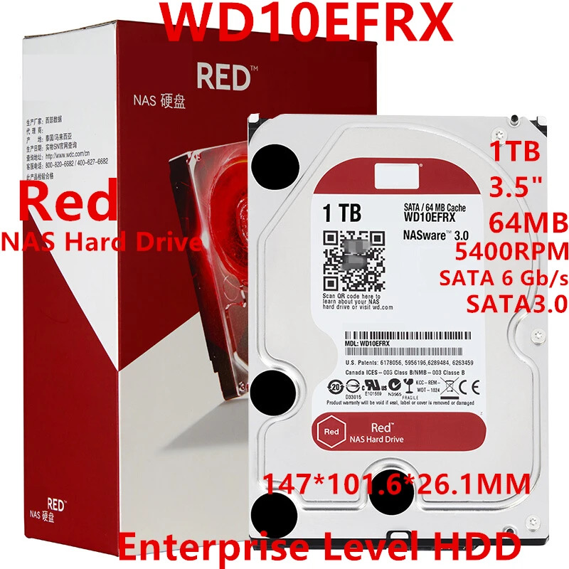 WD10EFRXNAS 하드 드라이브WD Red 1TB 3.5 SATA 6Gb/s 64MB 5400RPM새 원본 HDD