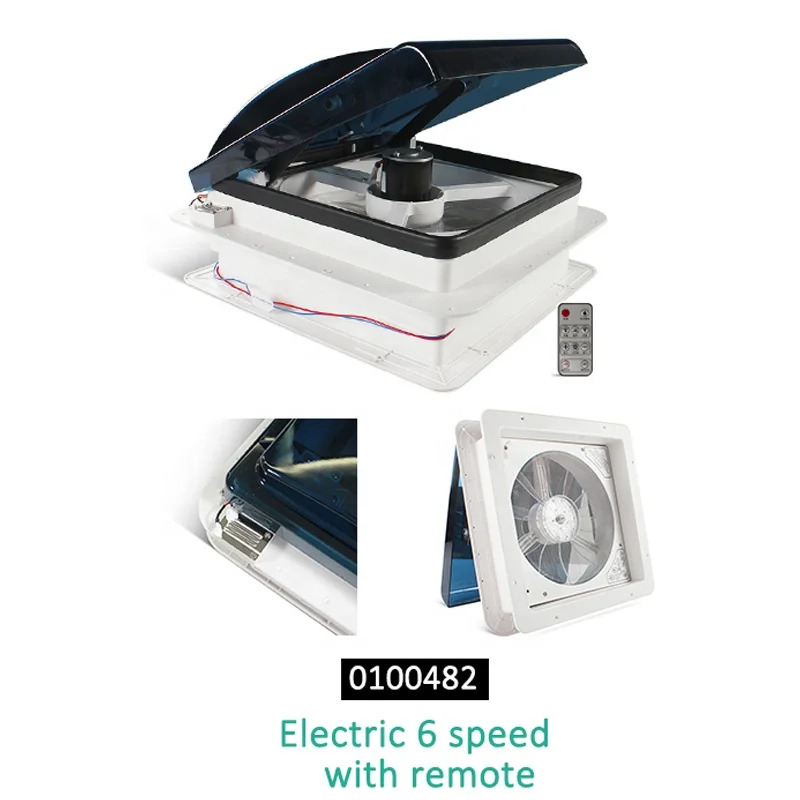 HEYRV ABS 자외선 차단 캐러밴 캠핑 RV 벤트 전기 제어 리모컨 레센서 12V 6 속도조절 14인치 CE 420mm