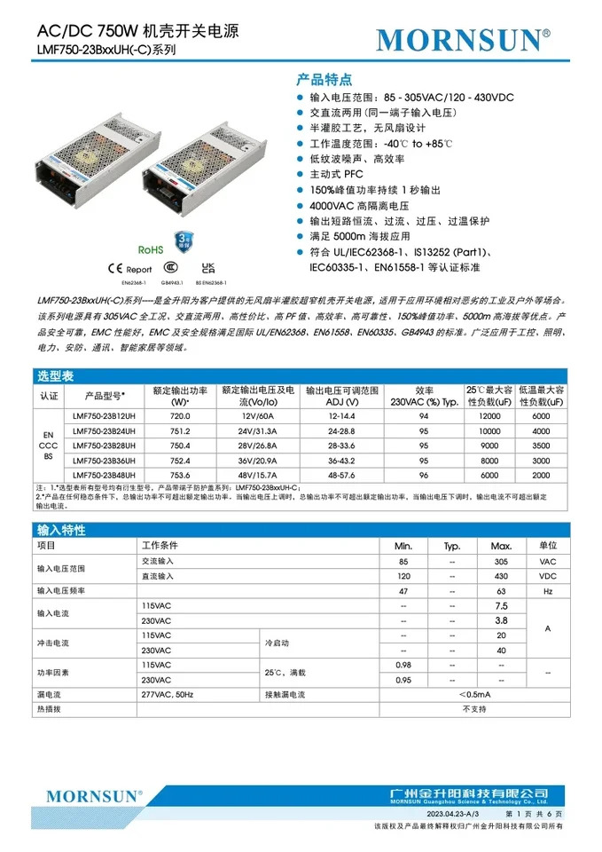 Jhengyang AC DC 750W 케이스 전원공급장치 LMF750-23B12UH 24 36/48