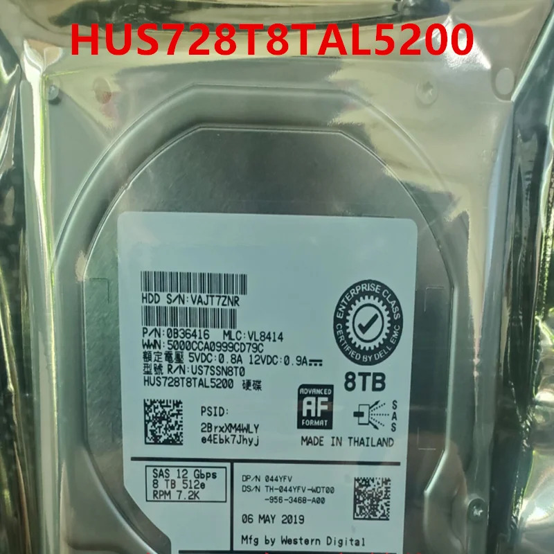 Dell EMC 8TB 3.5 SAS 12Gb/s 256MB 7.2K 엔터프라이즈급 HDD 044YFV 44YFV HUS728T8TAL5새 원본