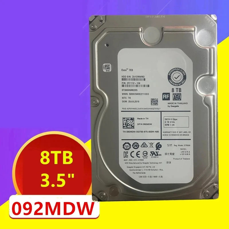 ST8000NM0205 92MDW 092MDW 엔터프라이즈 HDD 내장 Dell 8TB 3.5 SATA 256MB 7.2K 새 원본