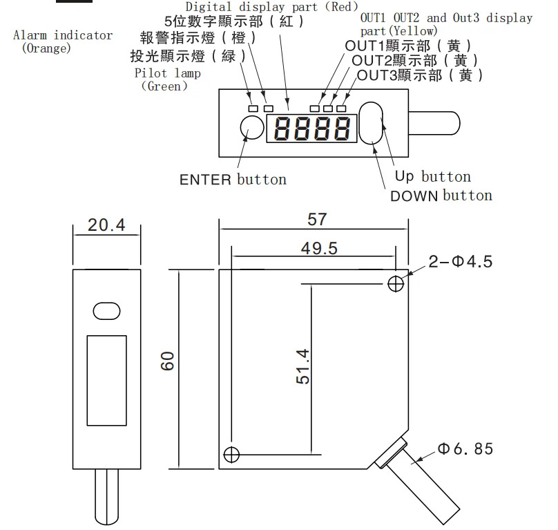 JGWY6-30NP-S 변위센서 CMOS 센서 NPN PNP 출력 DC 전원공급장치 26-34mm