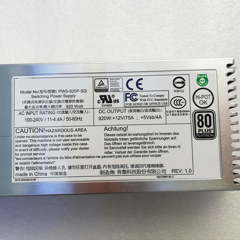 Supermicro I840-G25 PSU 전원공급장치 PWS-920P-SQ 920W 신