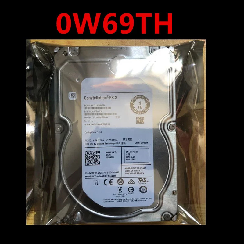 엔터프라이즈 내부 HDD 델 1TB 3.5 인치 SATA 128MB 7200RPM 0W69TH W69TH ST1000NM0033 신