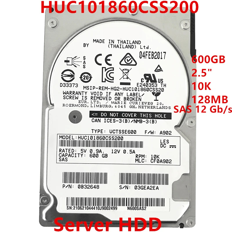 내부 하드 오리지널 HDD Hgst 600GB 2.5 인치 SAS 12 Gb/s 128MB 10K 엔터프라이즈 HUC101860CSS200 신