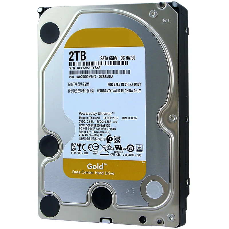 내부 하드 오리지널 HDD WD 골드 2TB 3.5 인치 SATA 6 Gb/s 128MB 7200RPM WD2005VBYZ
