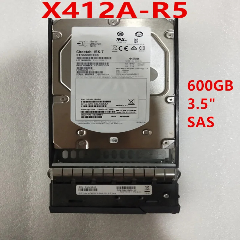 NetApp거오리지널 HDD X412A-R5 X412A-R6 서버 하드 드라이브내장 600GB 3.5 인치 15K SAS 16MB