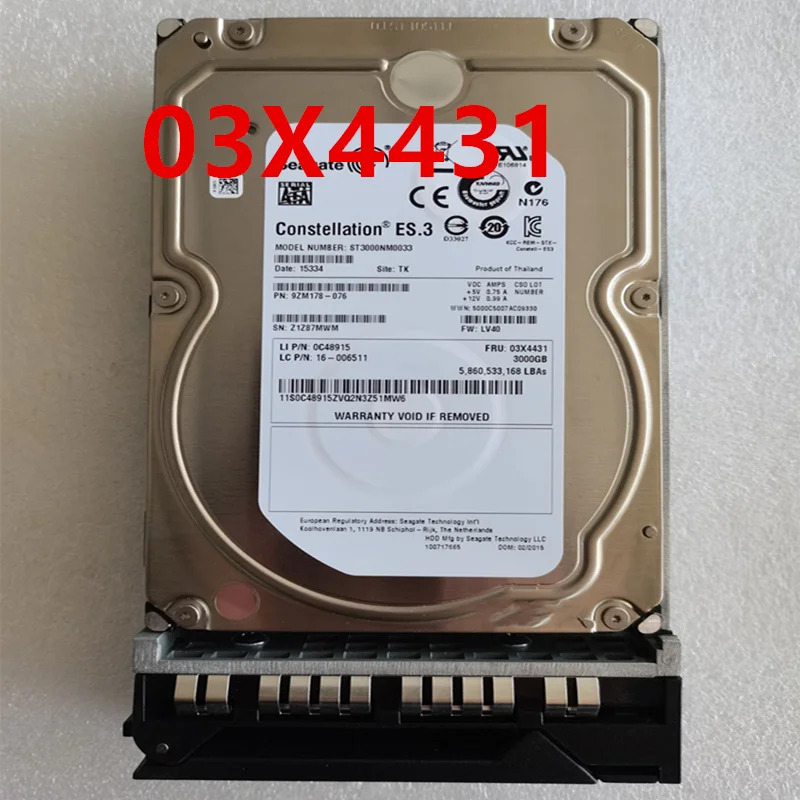 Lenovo호환오리지널 하드 3TB SATA 3.5 인치 7200RPM 64MB 서버 HDD 03X4431 0C48915 ST3000NM0033 16-006511