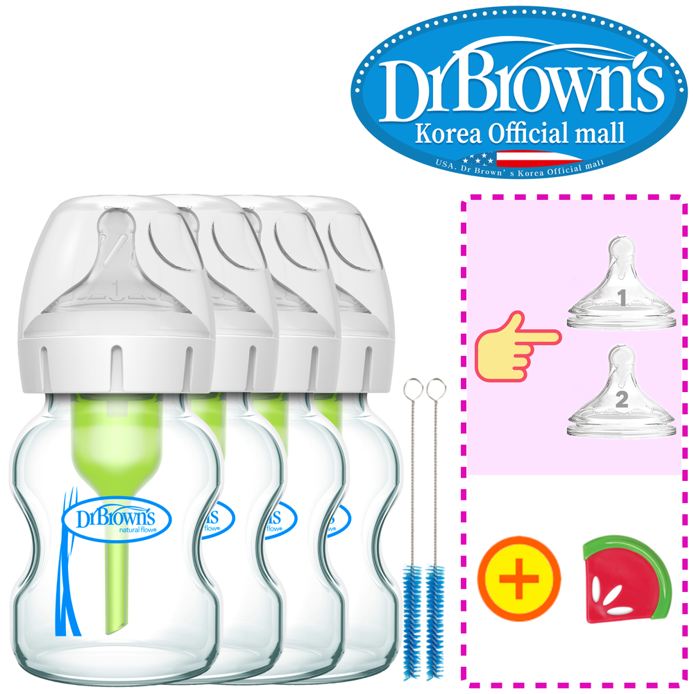 닥터브라운 오피셜 / PP 젖병 와이드넥 150ml 4개, 꼭지 선택 / 치발기 옵션선물