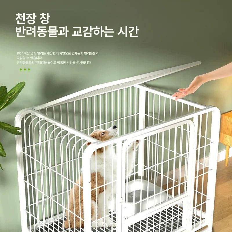반려동물 펜스 케이지 철제 사육장 바퀴 이동식 스테인레스 강아지 집 - 상세 이미지 4
