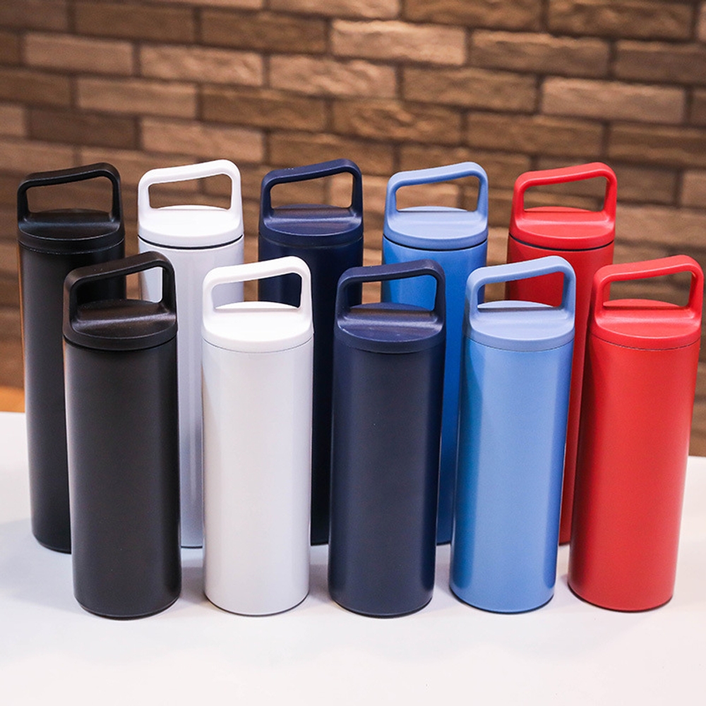 304 스테인리스 기본 텀블러 300ml 핸들 보온 보냉병 휴대용 와이드 입구 차량용 블랙 500ml - 상품 이미지