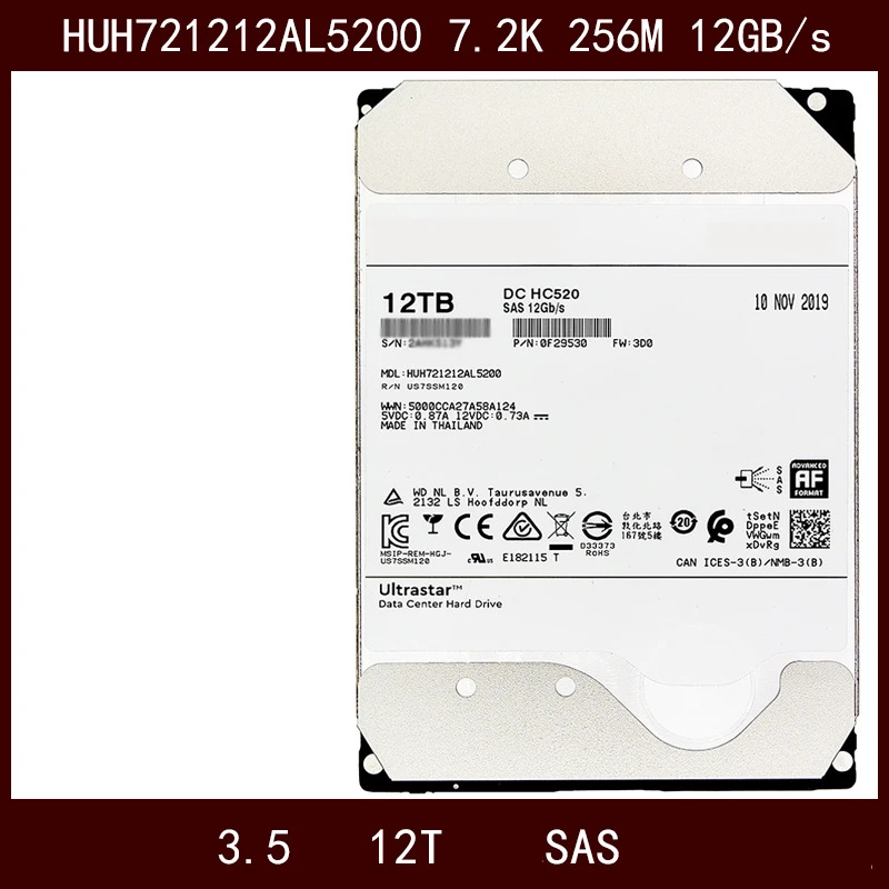 엔터프라이즈 내부 HDD오리지널 HDD WD/Hgst 12TB 3.5 인치 SAS 12 Gb/s 256MB 7200RPM HUH721212AL5200 신