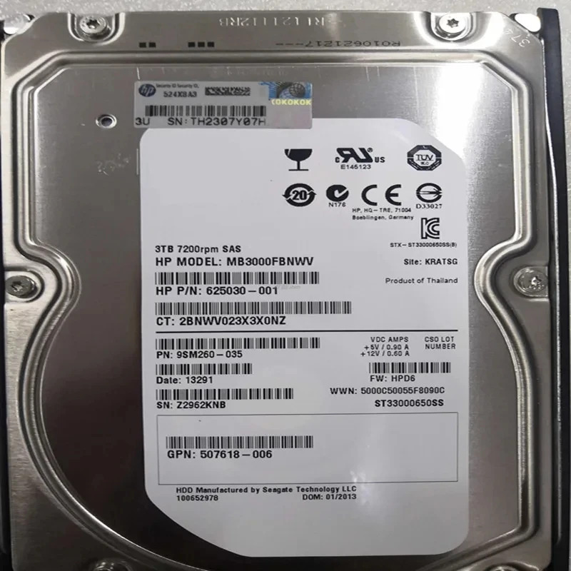 QR479A서버 하드 드라이브hp호환 3TB 3.5 SAS 6 Gb/S 64MB 7200RPM새 HDD 687045 -001 625030