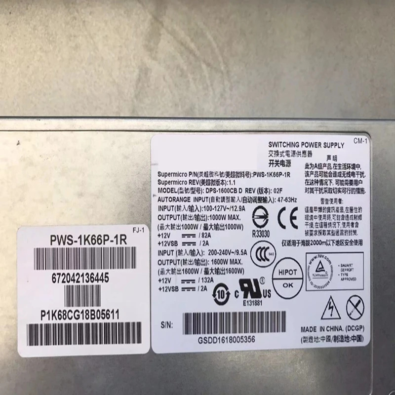 슈퍼마이크로 CRPSPSU 1600W 전원공급장치 PWS-1K66P-1R DPS-1600CB D 신
