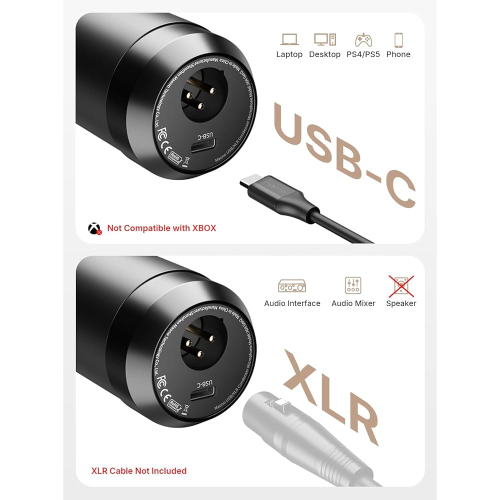 XLR /USB 콘덴서 마이크 192kHz / 24비트 플러그 앤 플레이 PC 컴퓨터 팟캐스트 카디오이드 메탈 마이크 키트(소프트웨어 포함), 녹음, 스튜디오, 노래, YouTub - 상세 이미지 3