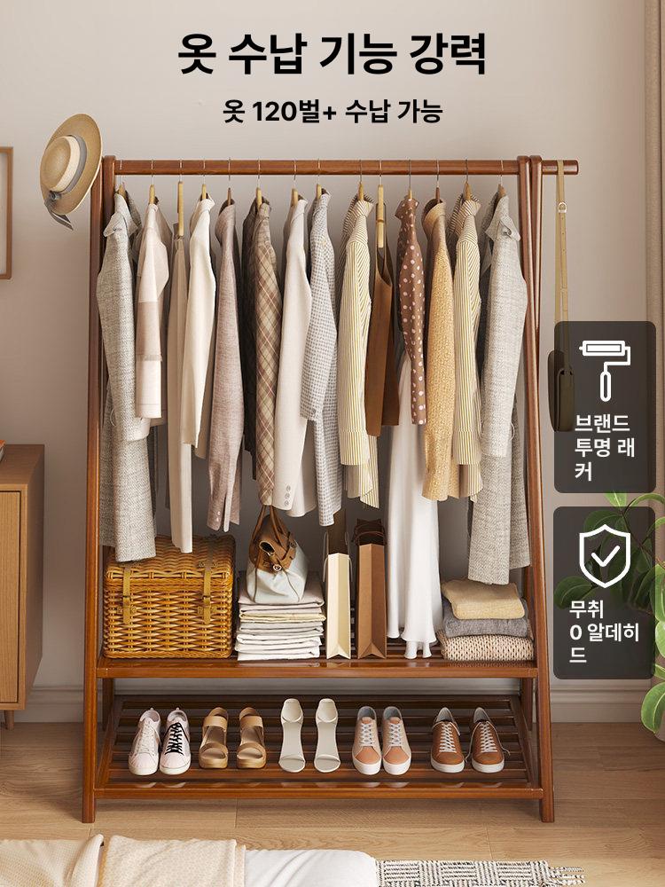 접이식 우드 행거 스탠딩 옷걸이 선반 원룸 드레스룸 나무 사다리형 옷가게용 - 상세 이미지 3