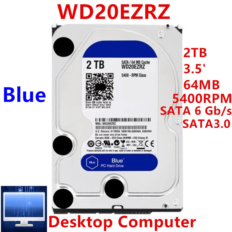데스크탑 하드 드라이브내장 오리지널 HDD WD 블루 2TB 3.5 인치 SATA 64MB 5400RPM WD20EZRZ WD20EZRX