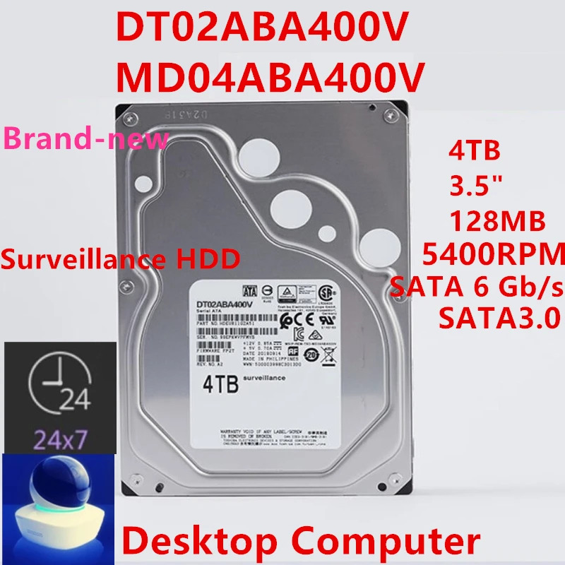 감시 HDD DT02ABA400V MD04ABA400V 내장 Toshiba 4TB 3.5 SATA 128MB 5400RPM 새 원본