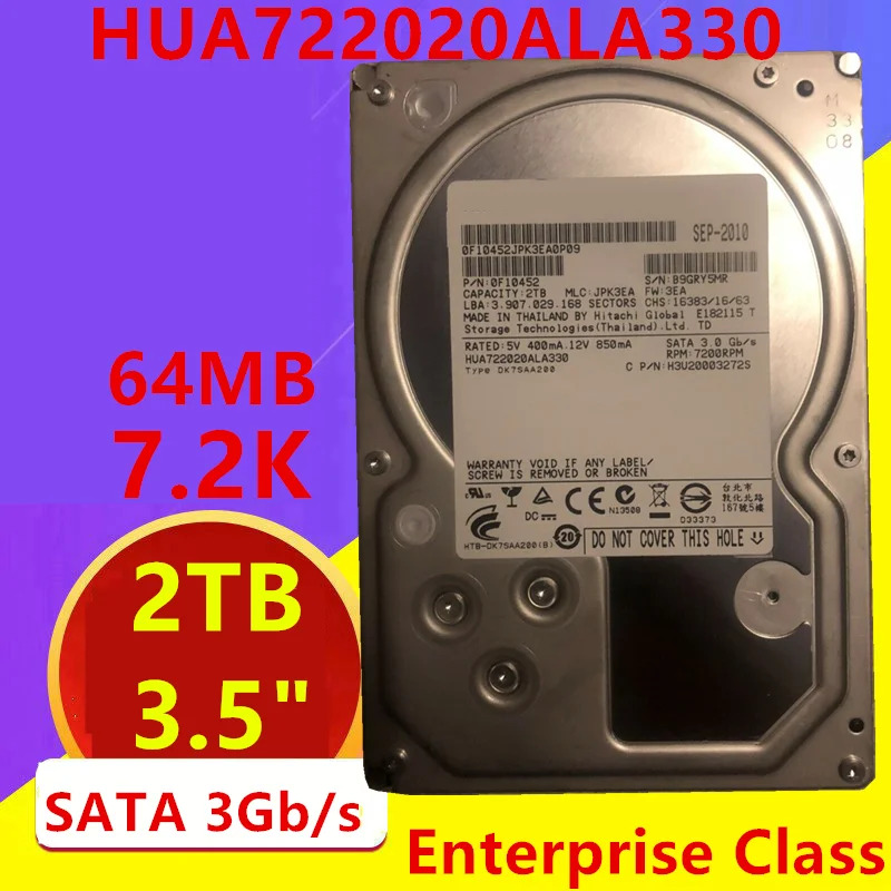 기업 HDD HUA72ALA330 내부 Hitachi 2TB 3.5 SATA 64MB 7200RPM 새 원본