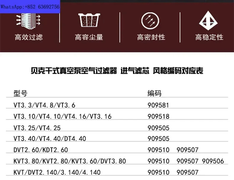 베이커 진공 펌프 입구 필터 요소 90951200000 KVT3.80 3.100 3.140