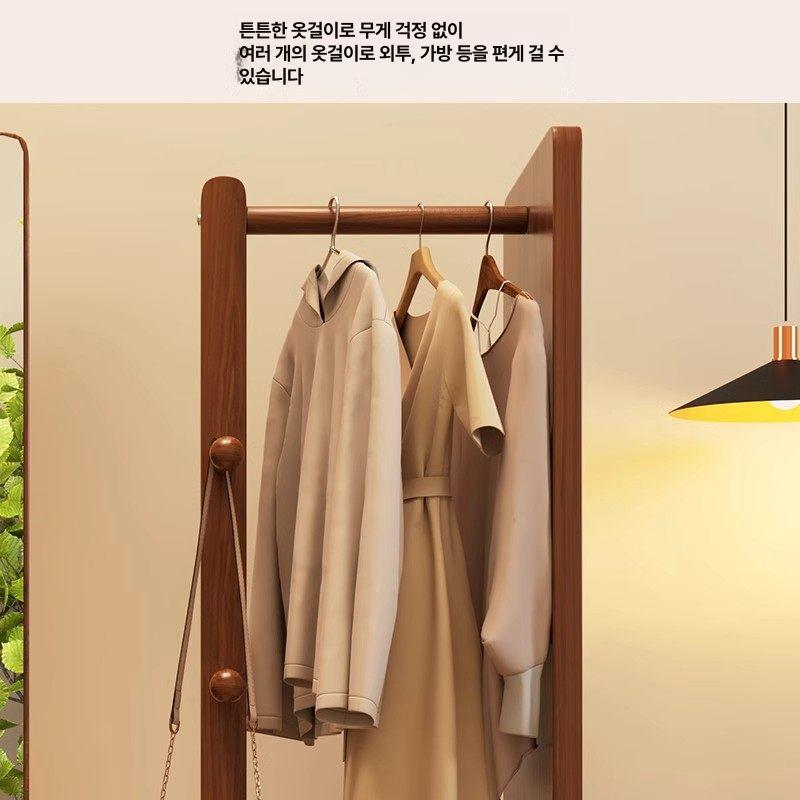 회전전신거울 원목 옷걸이 스탠드 현관 코트행거 드레스룸 수납 인테리어 월넛 - 상세 이미지 3